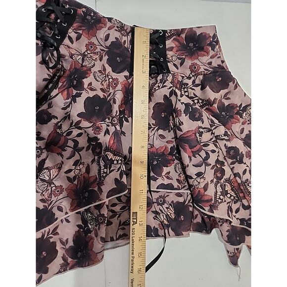 ROMWE Sz Large (8-10) Skirt Floral Butterfly Lace Up Brown Asymmetrical Flutters - Picture 8 of 8